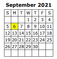 District School Academic Calendar for New Sixth Grade Campus for September 2021