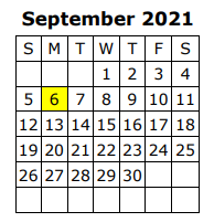 District School Academic Calendar for Shackelford Elementary for September 2021