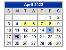 District School Academic Calendar for Mary Martin Elementary for April 2022