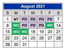 District School Academic Calendar for Curtis Elementary for August 2021
