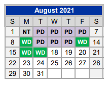 District School Academic Calendar for Juan Seguin Elementary for August 2021