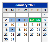 District School Academic Calendar for Weatherford High School for January 2022