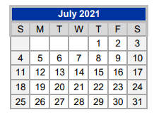 District School Academic Calendar for Weatherford High School for July 2021