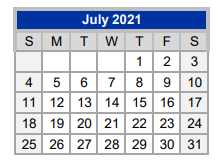 District School Academic Calendar for Juan Seguin Elementary for July 2021