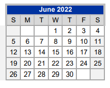 District School Academic Calendar for Weatherford H S Ninth Grade Center for June 2022