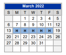 District School Academic Calendar for Juan Seguin Elementary for March 2022