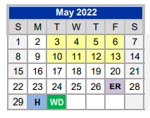 District School Academic Calendar for Hall Middle School for May 2022