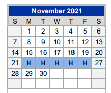 District School Academic Calendar for Curtis Elementary for November 2021