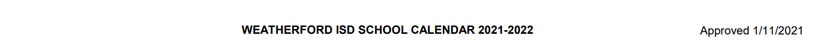 District School Academic Calendar for Weatherford High School