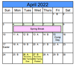 District School Academic Calendar for Bonneville High for April 2022