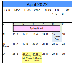 District School Academic Calendar for H Guy Child School for April 2022