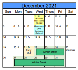 District School Academic Calendar for Day Treatment for December 2021