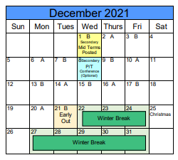 District School Academic Calendar for Lakeview School for December 2021