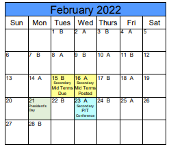 District School Academic Calendar for Roy School for February 2022