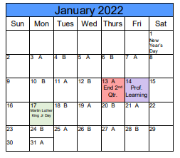 District School Academic Calendar for North Ogden School for January 2022