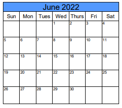 District School Academic Calendar for Weber Valley Detention Ctr for June 2022