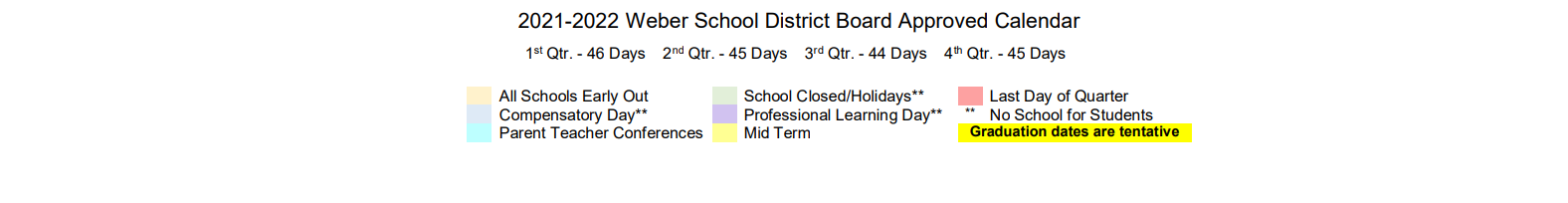 District School Academic Calendar Key for Orion Jr High