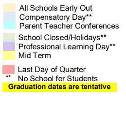 District School Academic Calendar Legend for Snowcrest Jr High
