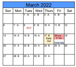 District School Academic Calendar for Day Treatment for March 2022