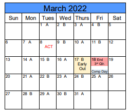 District School Academic Calendar for Majestic School for March 2022