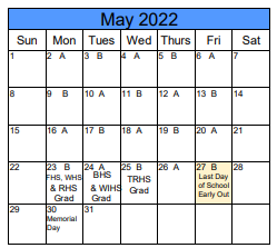 District School Academic Calendar for Club Heights School for May 2022