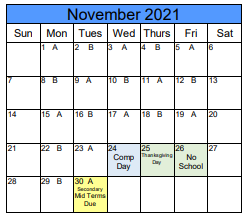 District School Academic Calendar for North Park School for November 2021