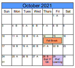 District School Academic Calendar for Weber Valley Detention Ctr for October 2021
