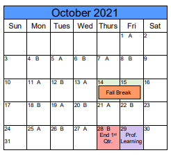 District School Academic Calendar for Majestic School for October 2021