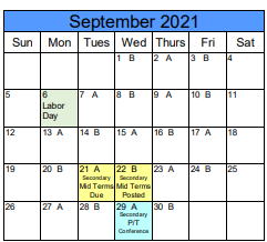 District School Academic Calendar for Marlon Hills School for September 2021