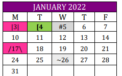 District School Academic Calendar for Weimar Junior High for January 2022