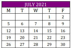 District School Academic Calendar for Weimar Elementary for July 2021