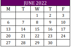 District School Academic Calendar for Weimar Elementary for June 2022