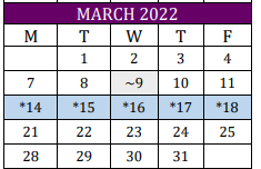 District School Academic Calendar for Weimar High School for March 2022