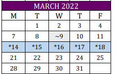 District School Academic Calendar for Weimar Elementary for March 2022