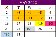 District School Academic Calendar for Weimar Junior High for May 2022