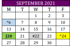 District School Academic Calendar for Weimar Junior High for September 2021
