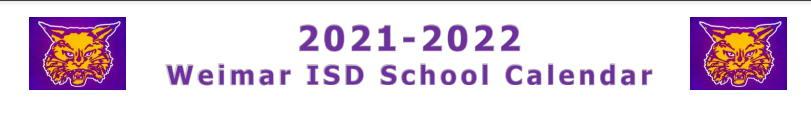 District School Academic Calendar for Weimar Junior High
