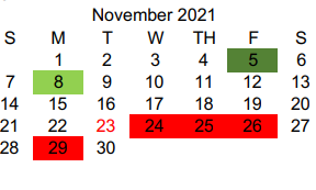 District School Academic Calendar for Wellington Elementary for November 2021