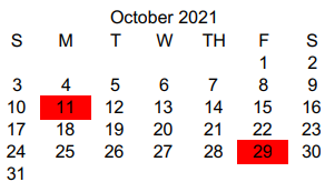District School Academic Calendar for Wellington Junior High for October 2021