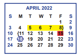 District School Academic Calendar for Cuellar Middle School for April 2022