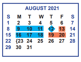 District School Academic Calendar for A N Rico Elementary for August 2021