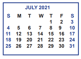 District School Academic Calendar for Silva Elementary for July 2021