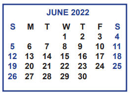 District School Academic Calendar for Airport Elementary for June 2022