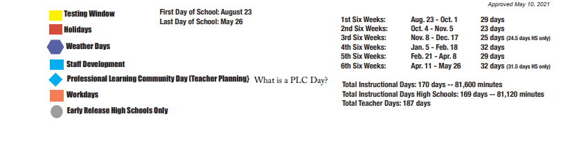 District School Academic Calendar Key for Mary Hoge Middle School