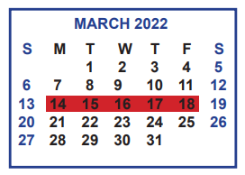 District School Academic Calendar for North Bridge Elementary for March 2022