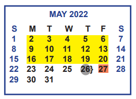 District School Academic Calendar for Cuellar Middle School for May 2022