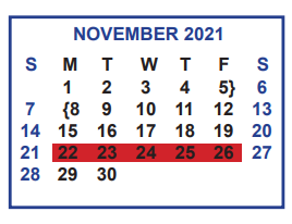 District School Academic Calendar for North Bridge Elementary for November 2021