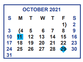 District School Academic Calendar for A N Rico Elementary for October 2021