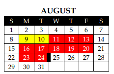 District School Academic Calendar for West Elementary for August 2021