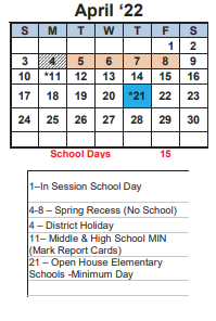 District School Academic Calendar for Helms Middle for April 2022